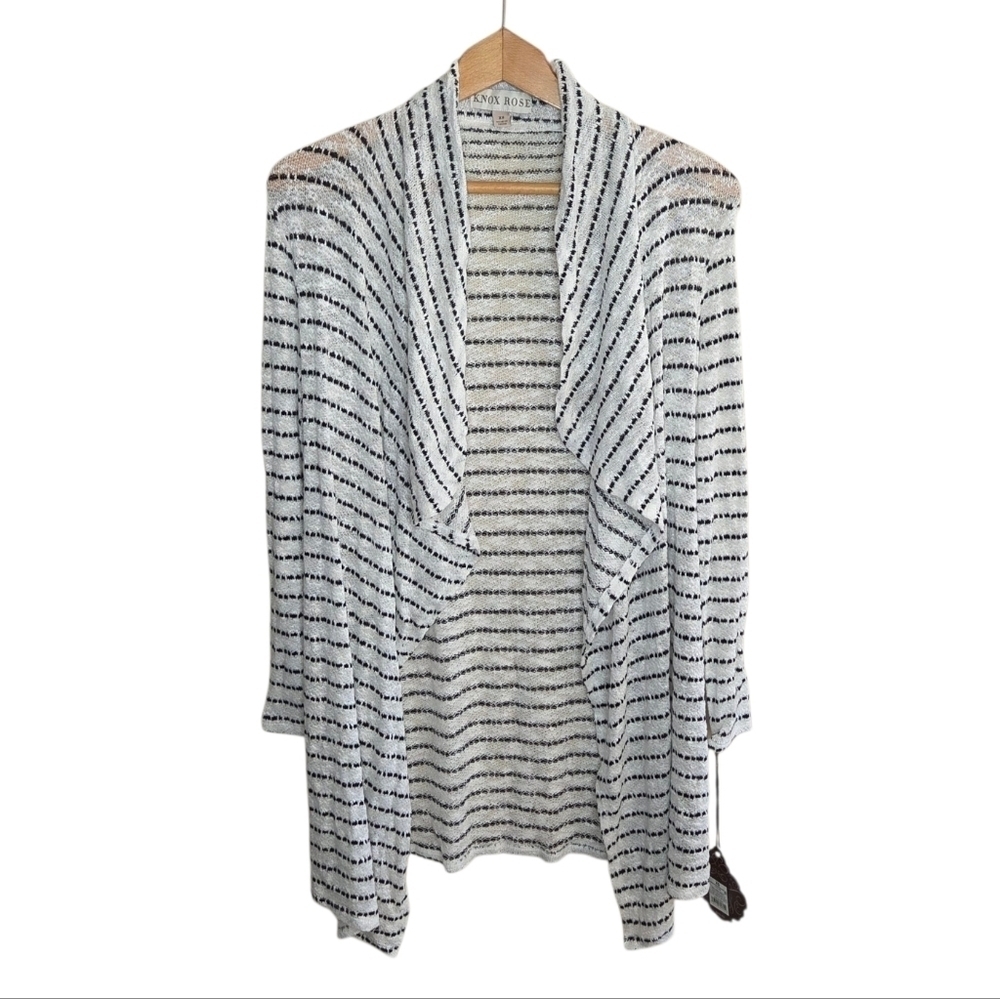 NWT Knox Rose Black White Stripe Lightweight Open Cardigan Sweater Size XS